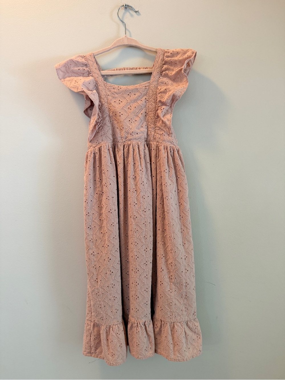 Girls' Blush Eyelet Ruffle Midi Dress